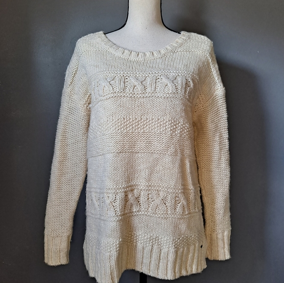 American Eagle Wool Blend chunky Knit Cream Color Crew Neck Pull Over Sw… - Picture 4 of 9